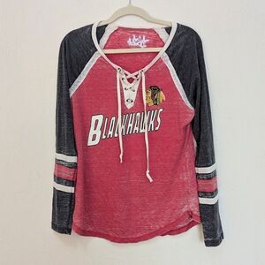 Chicago Blackhawks Touch Alyssa Milano Shirt Womens L Red/Black Stonewash Jersey